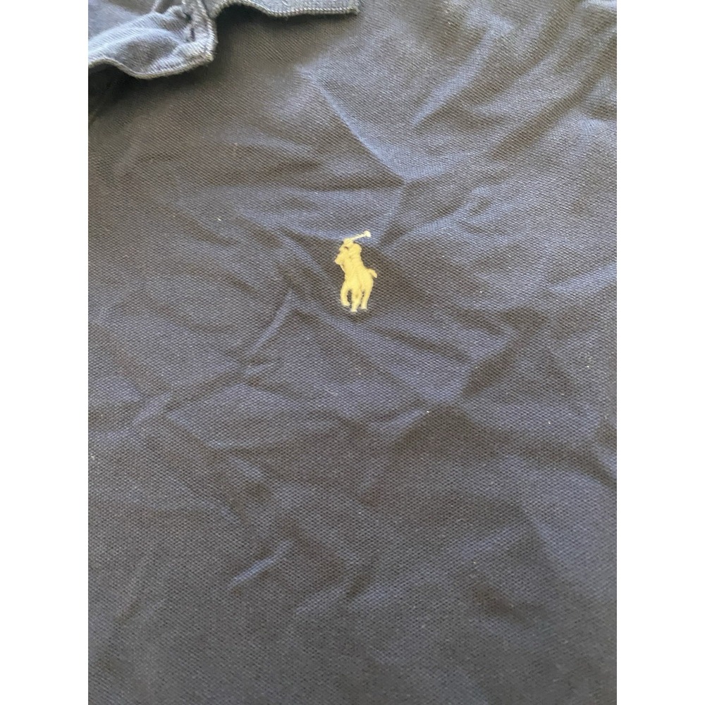 Polo Ralph Lauren Mens XXL Navy Polo Shirt Short Sleeved Cotton Mesh White Logo - Picture 3 of 4